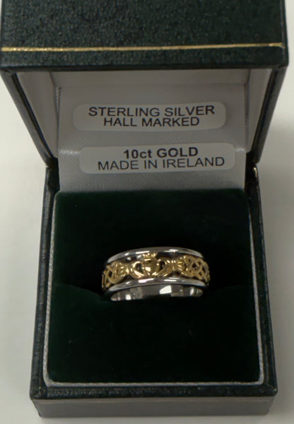 10K Fado two tone Claddagh Celtic Knot Band R124