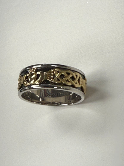 10K Two Tone Wide Claddagh Celtic Knots Band R126