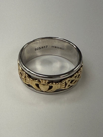 10K Two Tone Wide Claddagh Celtic Knots Band R126