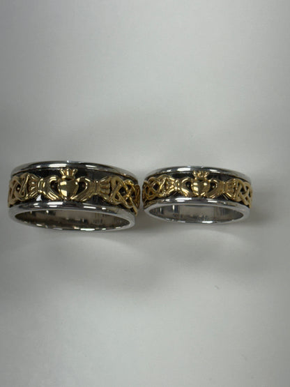 10K Two Tone Wide Claddagh Celtic Knots Band R126