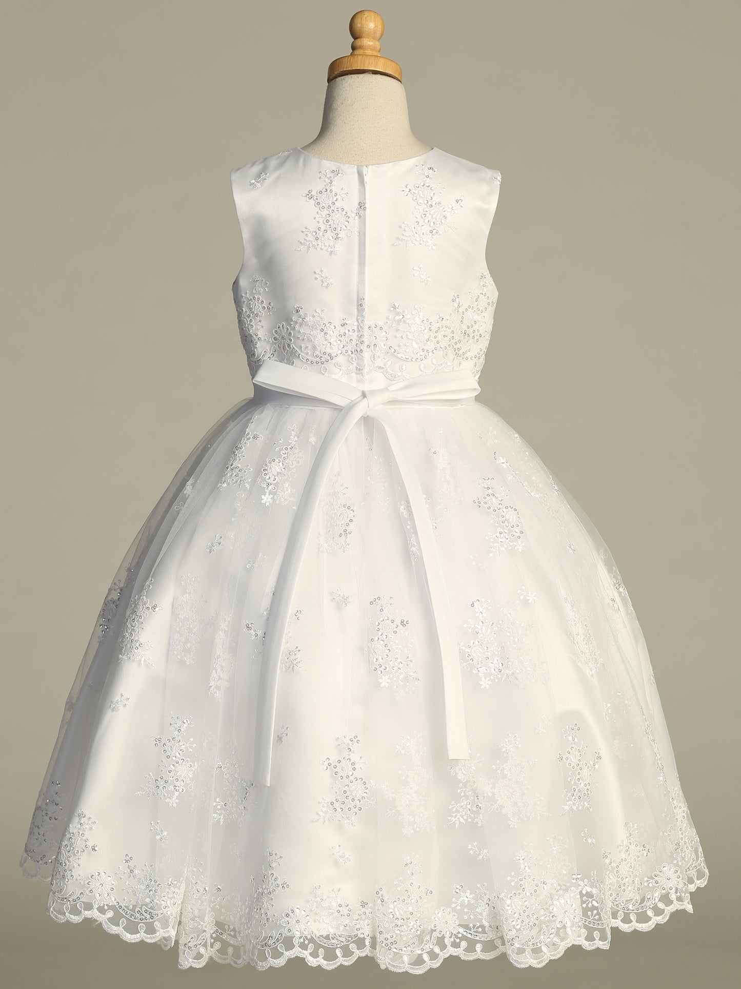 Communion Dress w/ Corded Embroidered tulle with sequins SP742