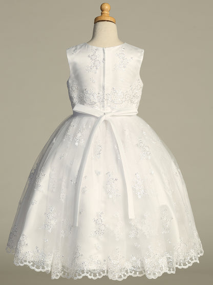 Communion Dress w/ Corded Embroidered tulle with sequins SP742