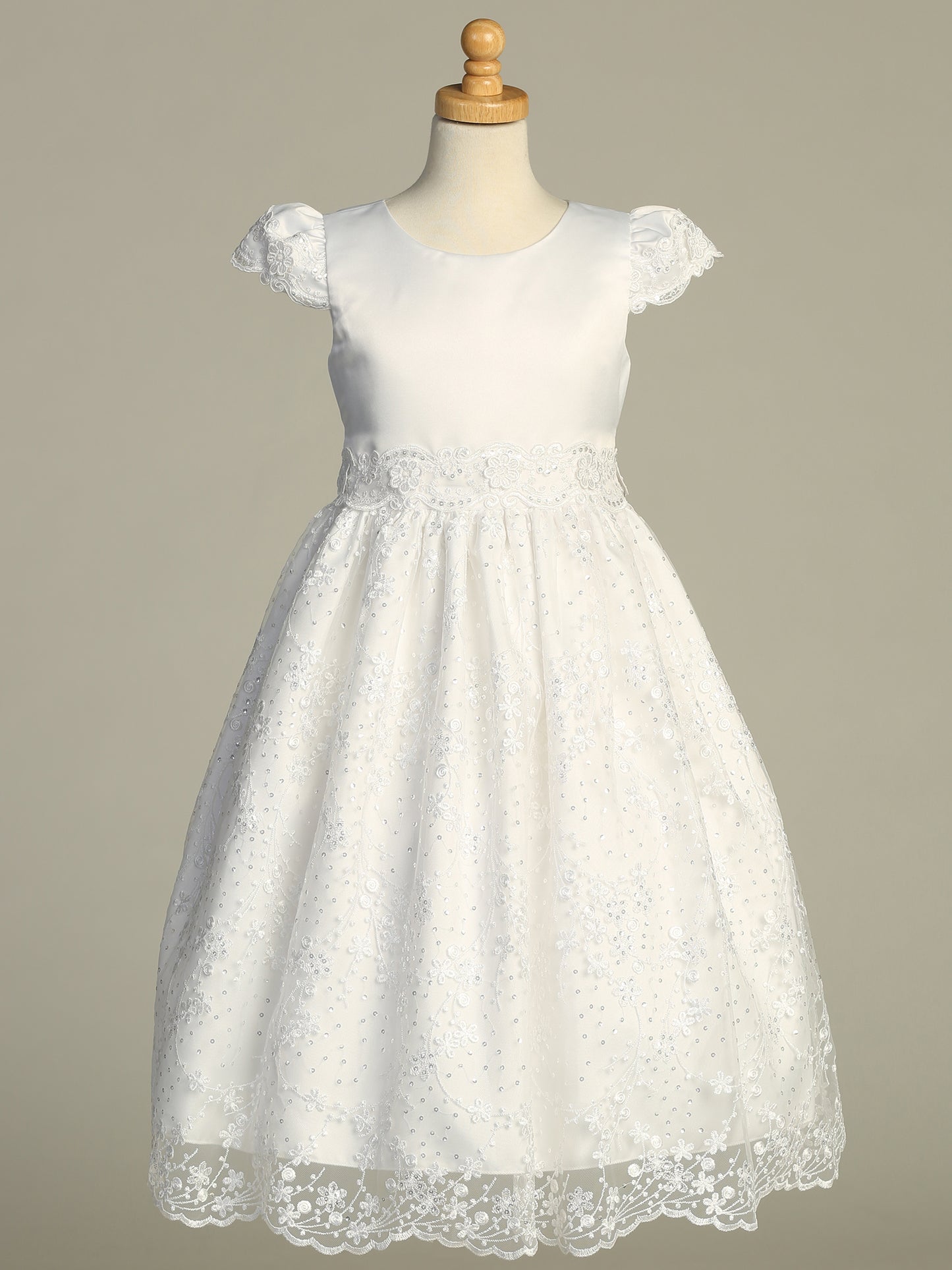 Communion Dress w/ Satin & Embroidered tulle with sequins SP213
