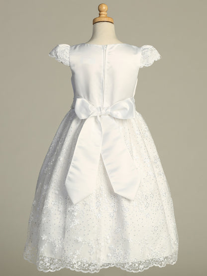 Communion Dress w/ Satin & Embroidered tulle with sequins SP213