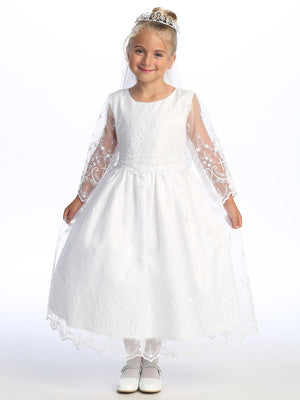 Communion Dress w/ Embroidered tulle with cross designs SP211