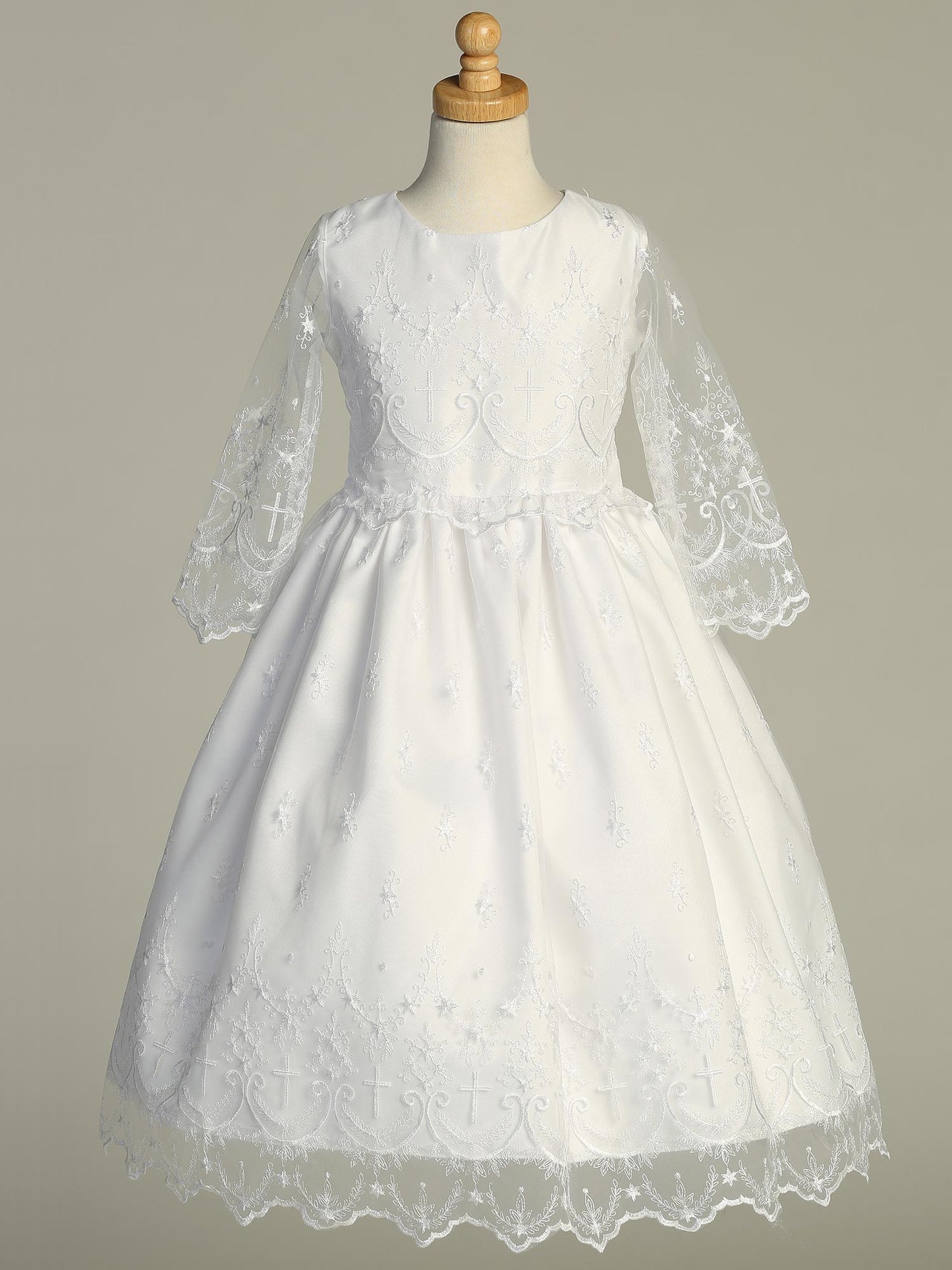 Communion Dress w/ Embroidered tulle with cross designs SP211