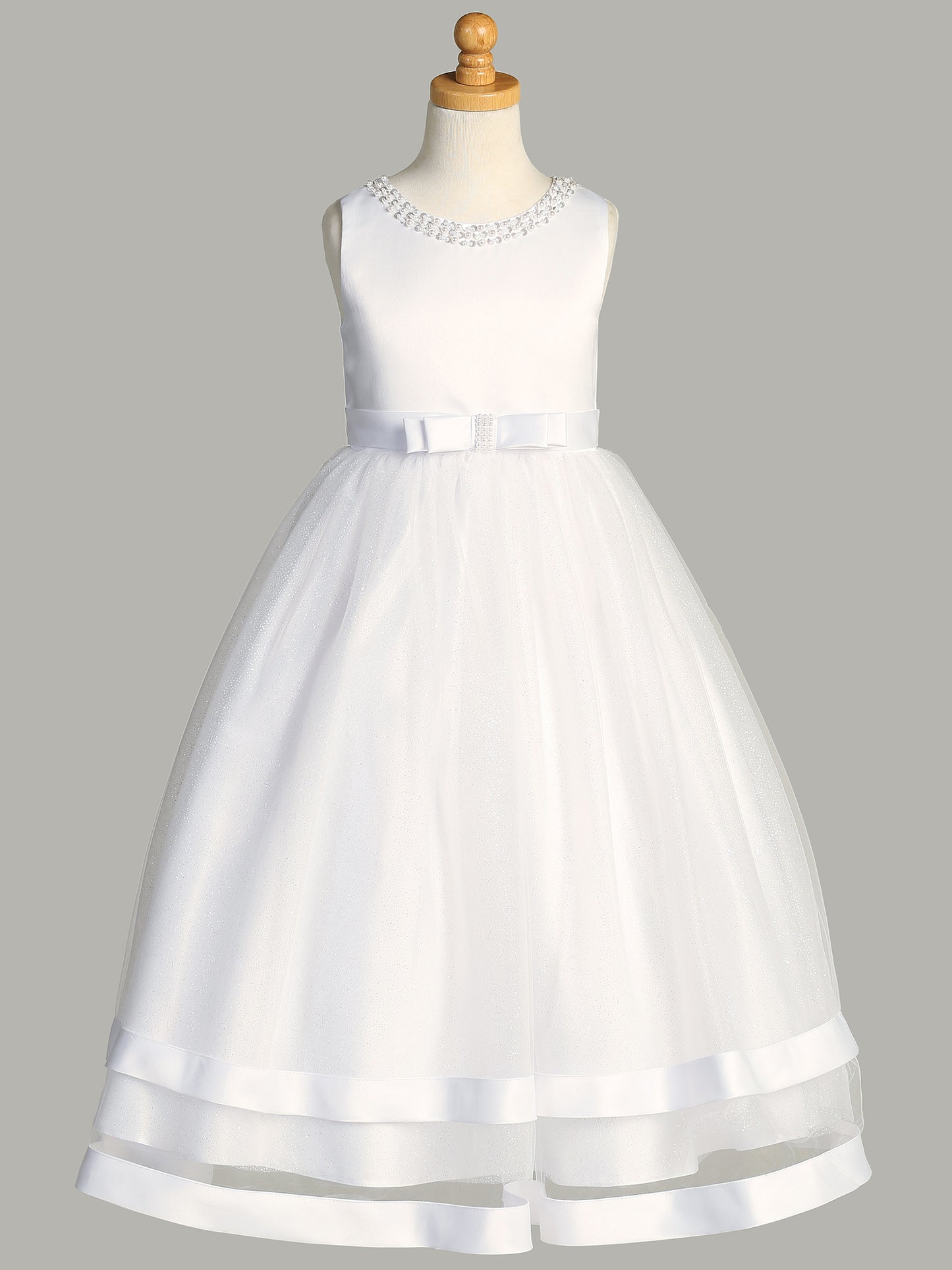 Communion Dress w/ Satin & Glitter tulle with pearl neckline SP211
