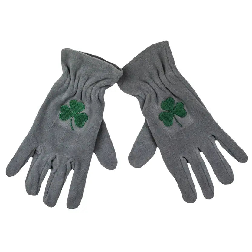 Irish Gray Fleece Gloves - Shamrock