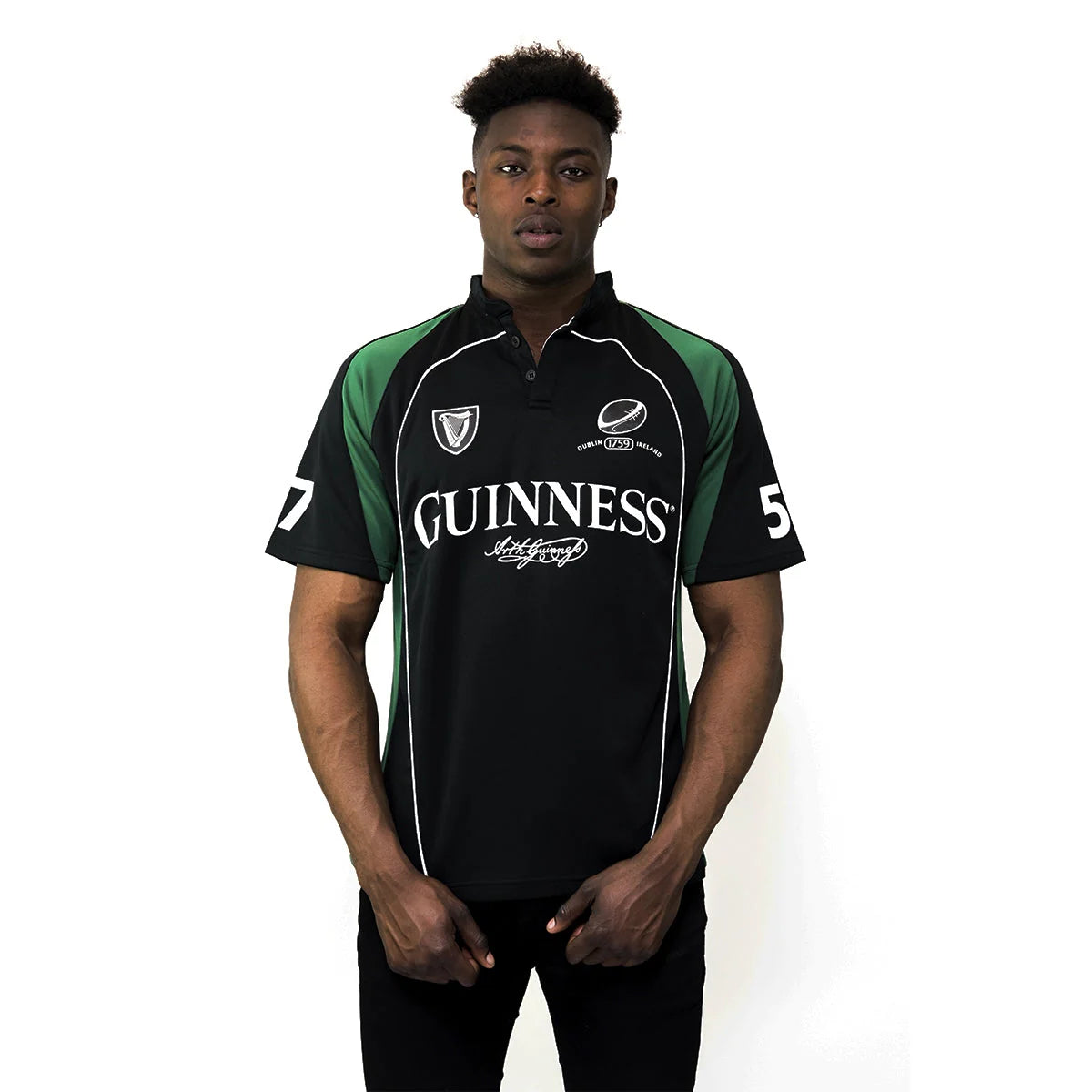 BLACK AND GREEN SHORT SLEEVE PERFORMANCE RUGBY JERSEY G1018