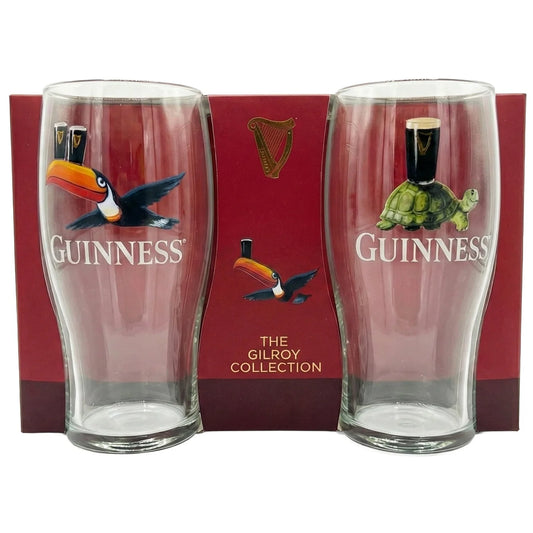 GUINNESS GILROY TOUCAN & TORTOISE PINT GLASS SET - THE GILROY COLLECTION