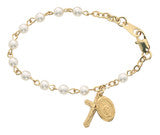 Baby Gold Tone Rosary Bracelet with medal and cross B28H