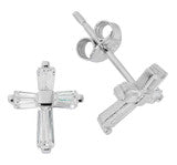 EAR32- STERLING SILVER CRYSTAL EARRINGS CROSS