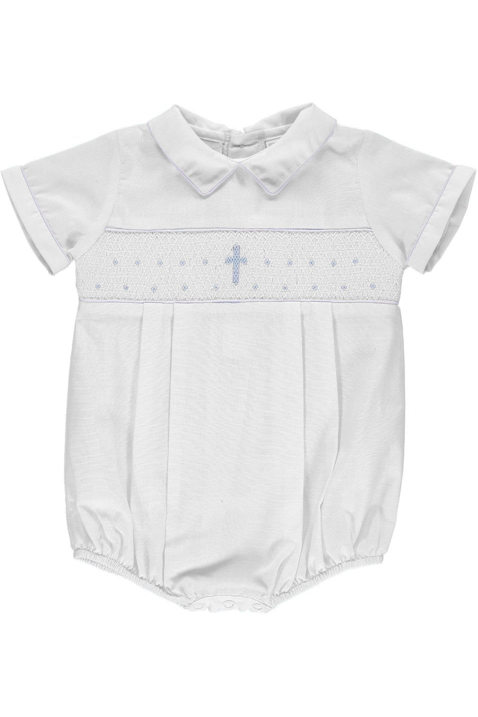 Baby boy baptism smocked creeper & bonnet 30098