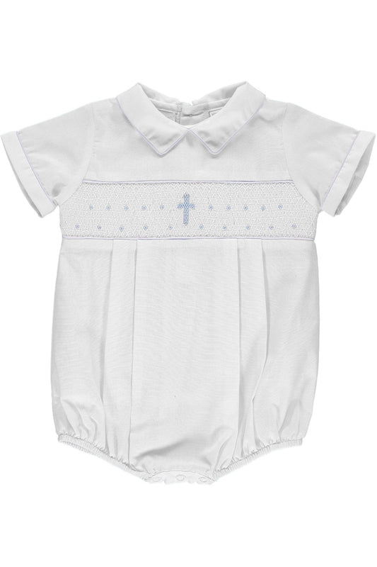 Baby boy baptism smocked creeper & bonnet 30098