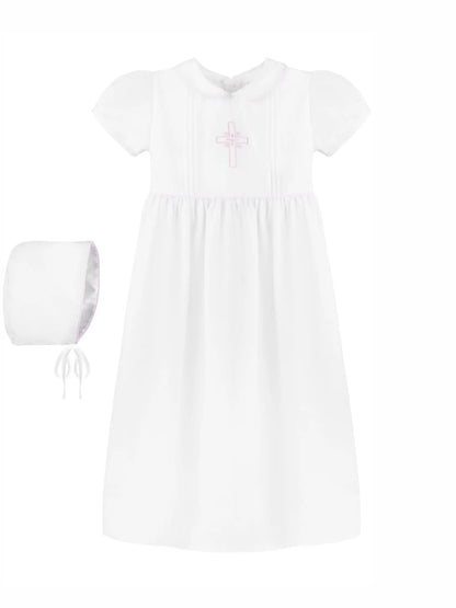 Girls Pink embroidered cross baptism / christening dress 74156
