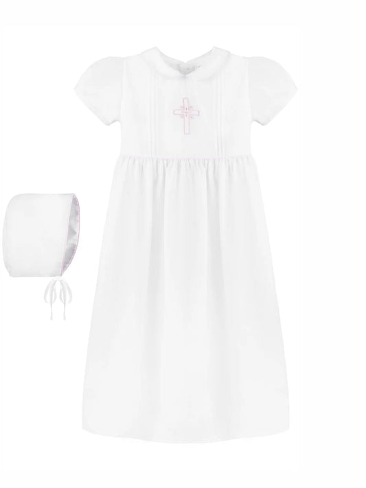 Girls Pink embroidered cross baptism / christening dress 74156