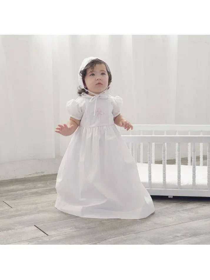 Girls Pink embroidered cross baptism / christening dress 74156