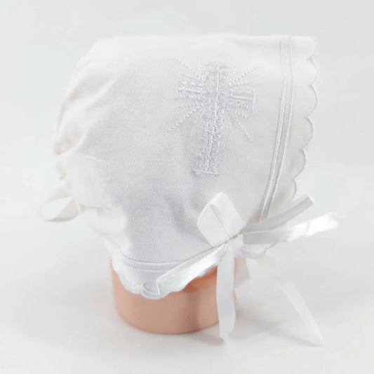 Christening bonnet with embroidered cross 74181