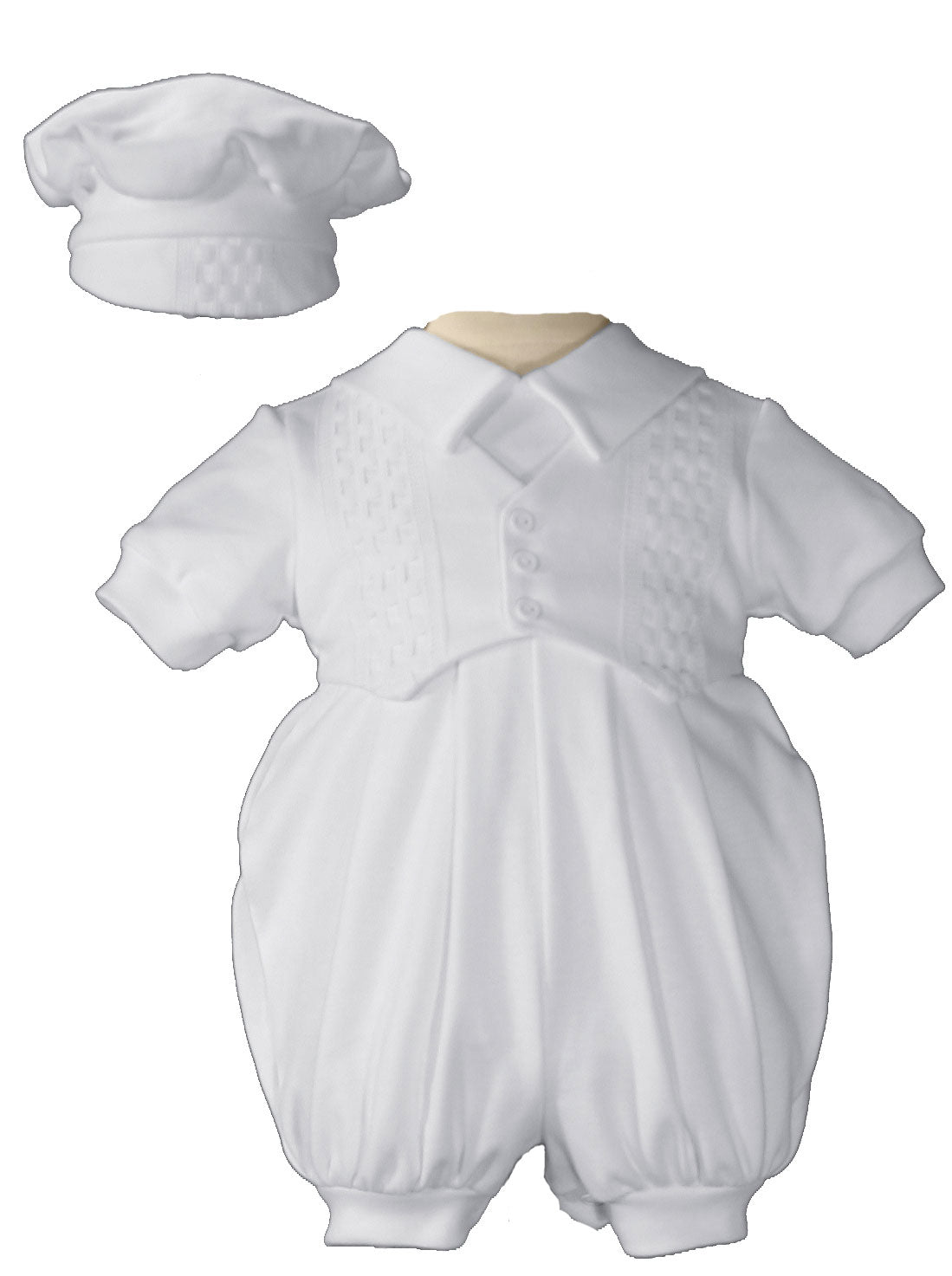 Boys White Short Sleeve Celebration Christening Baptism Set with Hat WF235R