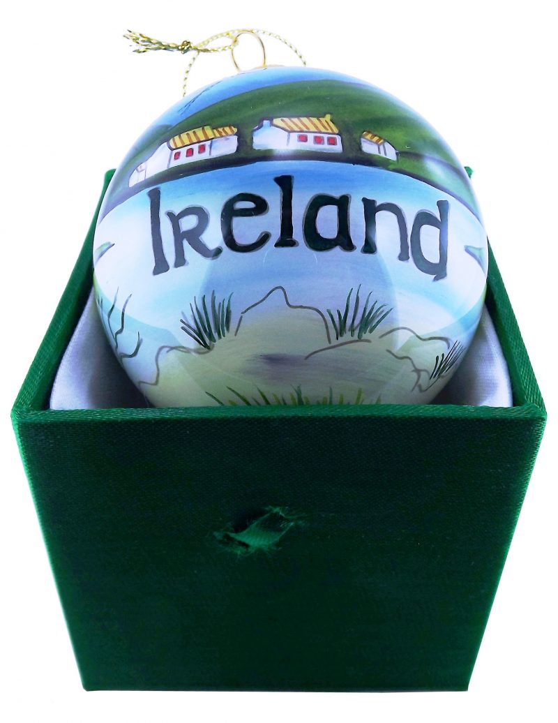 IRISH COASTAL SCENE STYLE HAND-PAINTED GLASS CHRISTMAS TREE HANGING DECORATION