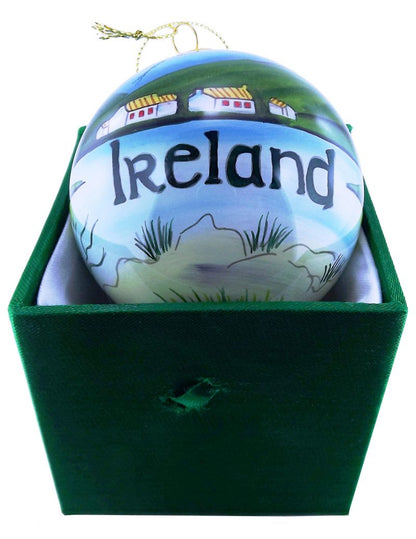 IRISH COASTAL SCENE STYLE HAND-PAINTED GLASS CHRISTMAS TREE HANGING DECORATION