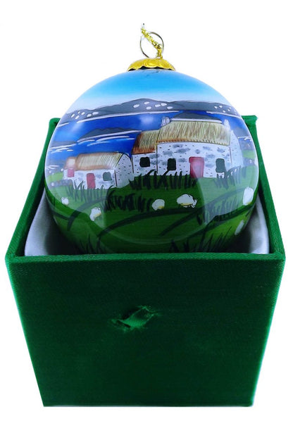 IRISH COASTAL SCENE STYLE HAND-PAINTED GLASS CHRISTMAS TREE HANGING DECORATION