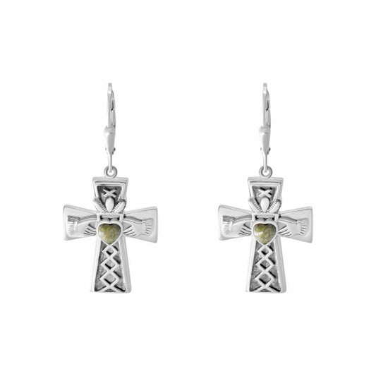 CLADDAGH ON CELTIC CROSS STYLE STERLING SILVER EARRINGS 70060