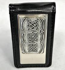 Leather Money Clip with Pewter Design P313