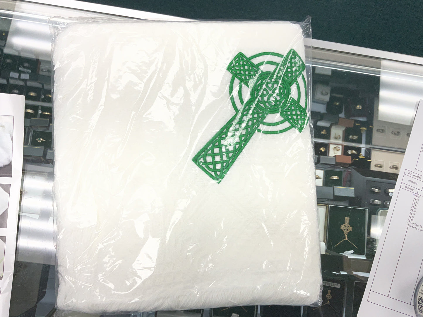 Christening Blanket with Large Green Celtic Cross GR23
