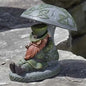 Led Solar Leprechaun Leaning On Mushroom Figure. 10”