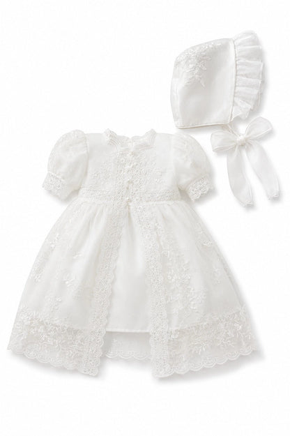 Christening Gown with Matching Bonnet #20284 Antique White