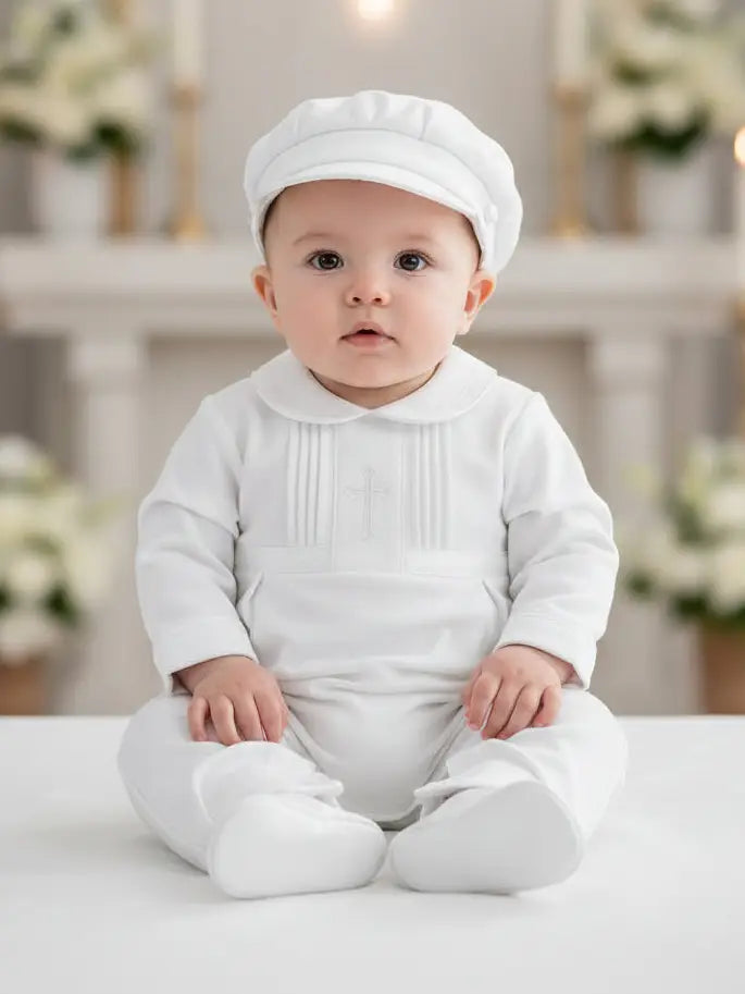 Boys' Long Christening & Baptism Outfit Set – Soft Cotton with Cross By Carriage Boutique #7104