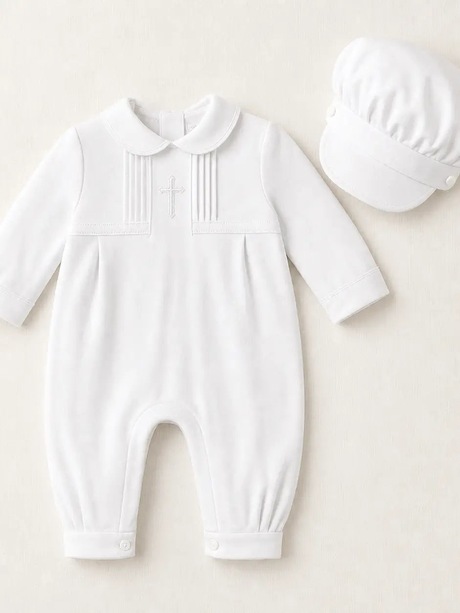 Boys' Long Christening & Baptism Outfit Set – Soft Cotton with Cross By Carriage Boutique #7104