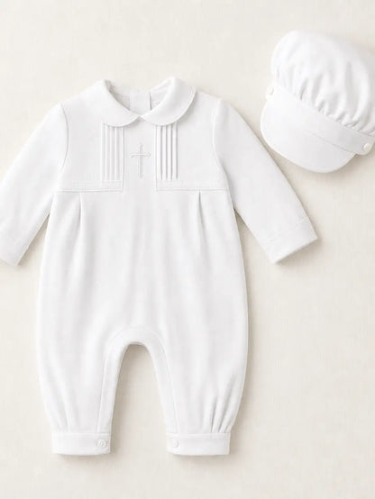 Boys' Long Christening & Baptism Outfit Set – Soft Cotton with Cross By Carriage Boutique #7104