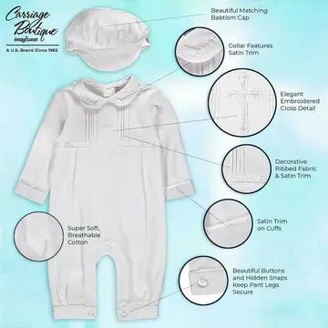 Boys' Long Christening & Baptism Outfit Set – Soft Cotton with Cross By Carriage Boutique #7104