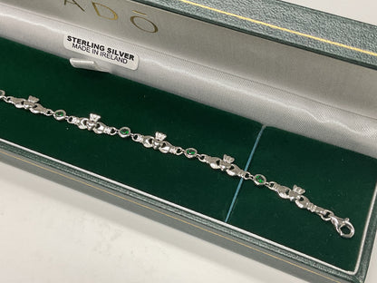 Fado Sterling Silver Claddagh Bracelet with Green Stones BT118