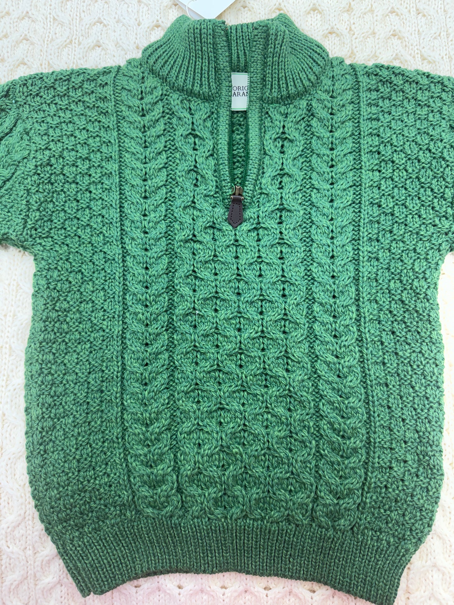 Child’s 1/4 Zip Original Aran Sweater Green