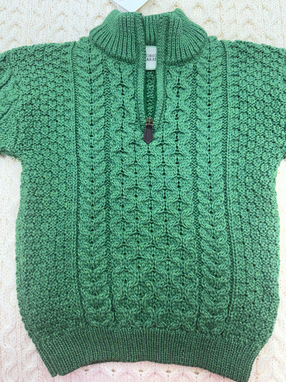 Child’s 1/4 Zip Original Aran Sweater Green
