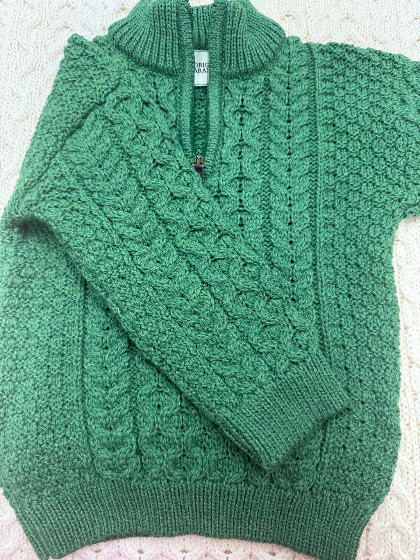 Child’s 1/4 Zip Original Aran Sweater Green