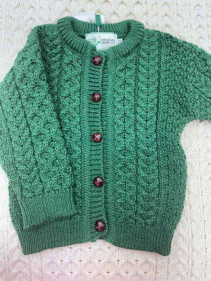 Childs Original Aran Sweater Buttons Green