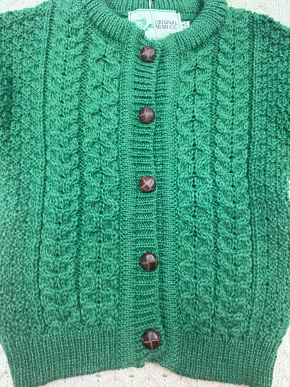 Childs Original Aran Sweater Buttons Green