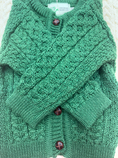 Childs Original Aran Sweater Buttons Green