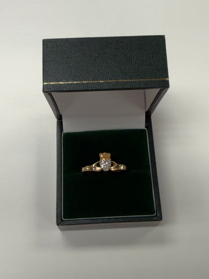 14K Claddagh with Diamond by Fado R502 6.5