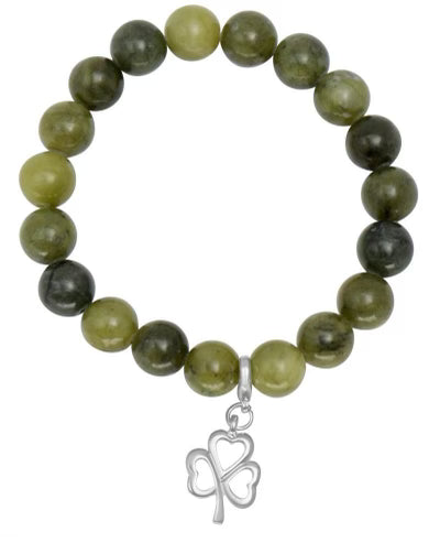 CONNEMARA MARBLE ROUND SHAMROCK CHARM STRETCH BRACELET