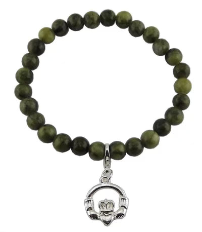 CONNEMARA MARBLE ROUND CLADDAGH CHARM STRETCH BRACELET