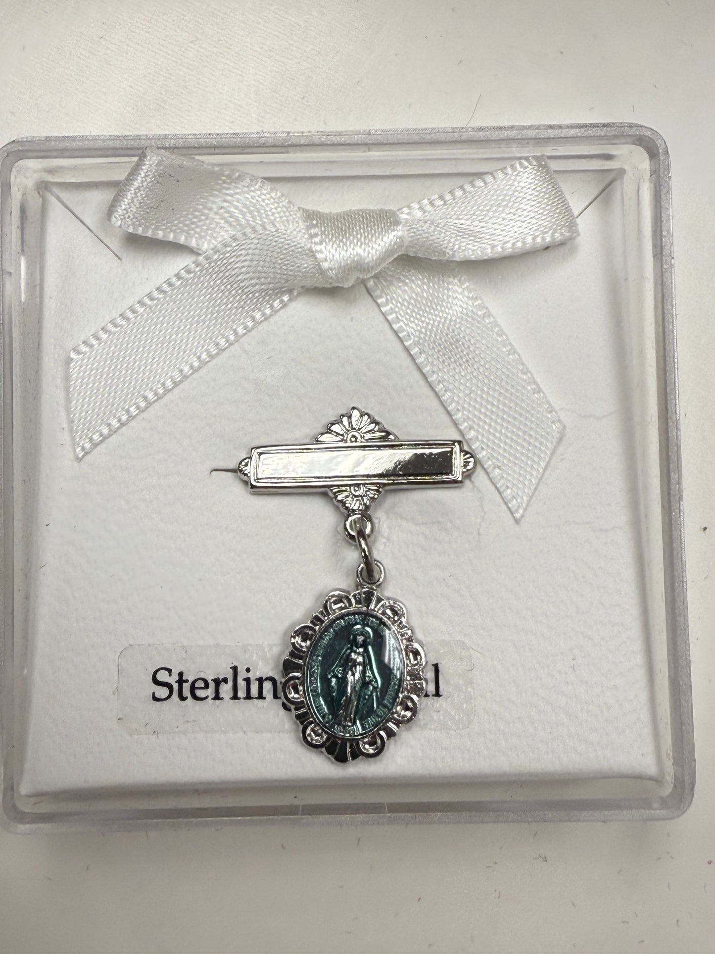 Sterling silver miraculous medal blue 426L