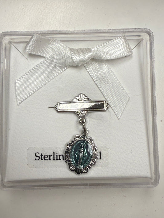 Sterling silver miraculous medal blue 426L