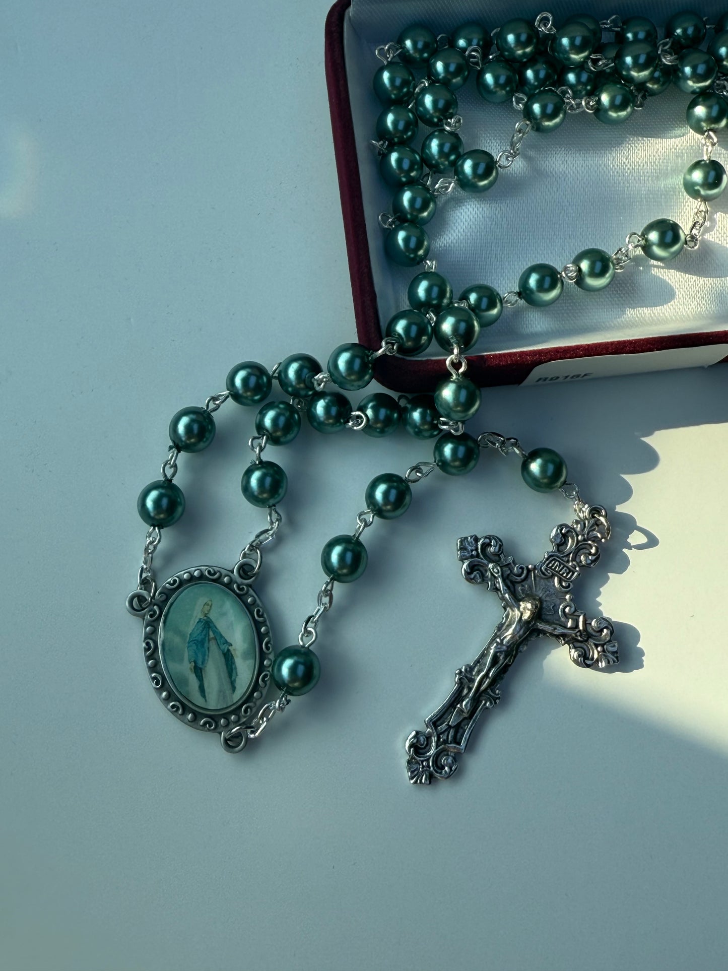 Teal Our Lady of Grace Rosary 7mm