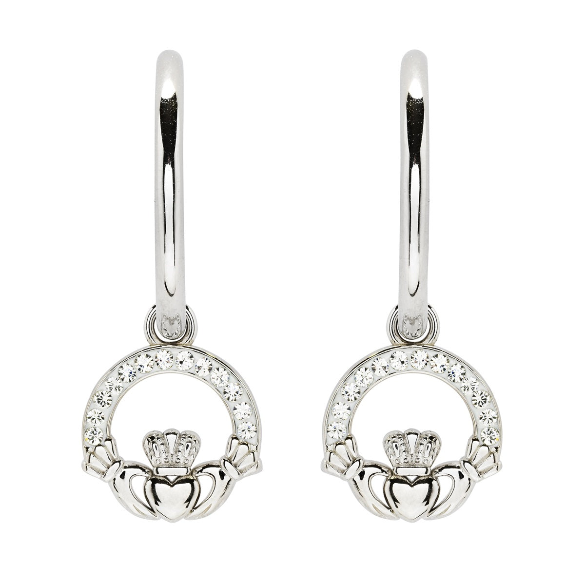 Sterling Silver Crystal Claddagh Hoop Earrings
SW243