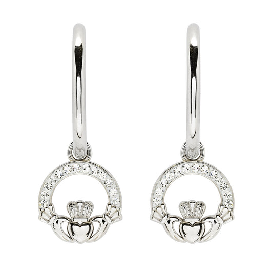 Sterling Silver Crystal Claddagh Hoop Earrings
SW243